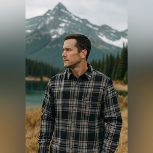 Smith's‎ Workwear NEW Men's Black Woven Long sleeve Checked Button-down shirt XL